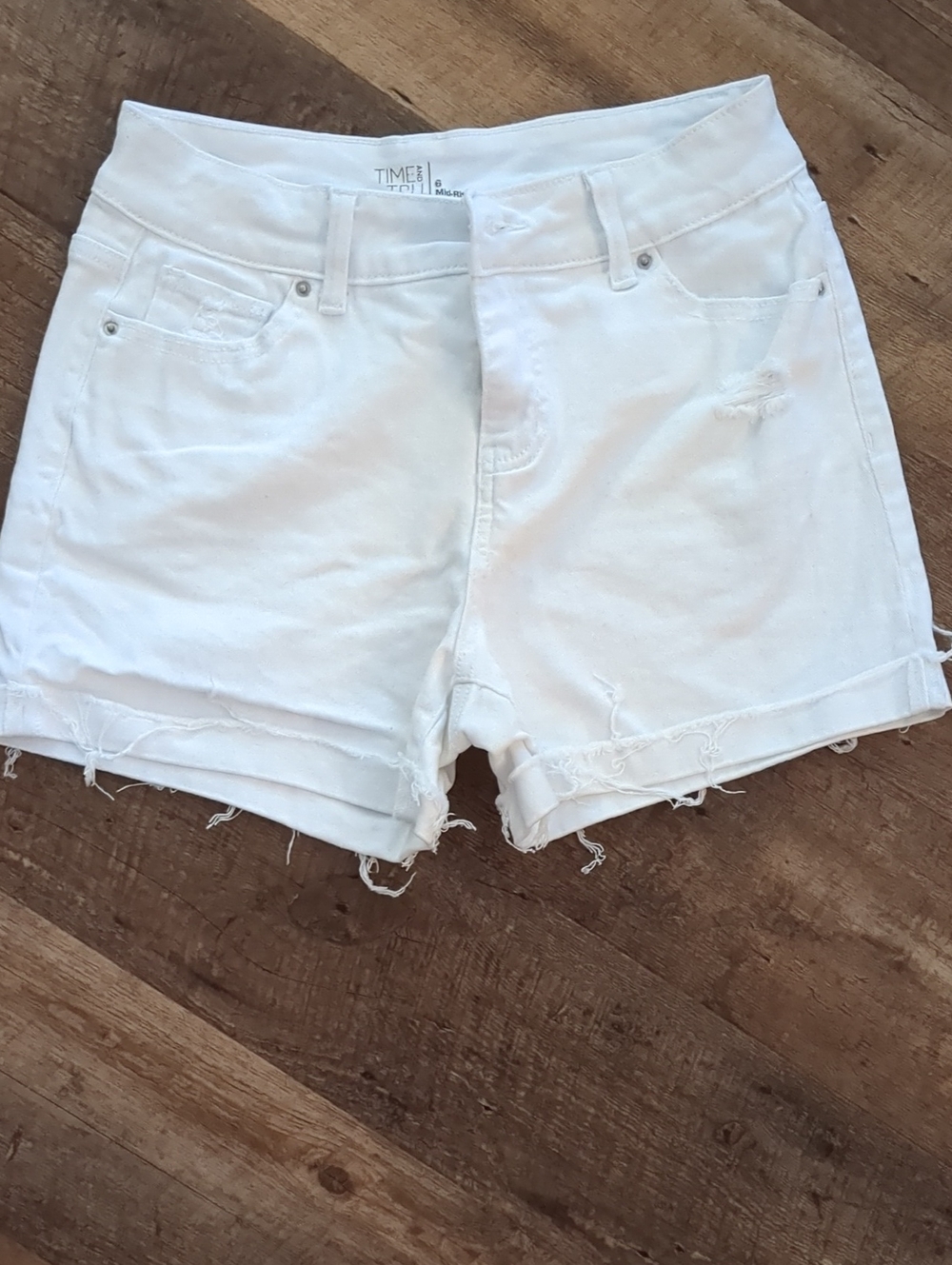 Time and Tru White Distressed Cuffed Shorts